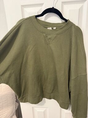 GAP Olive Green Waffle-Knit Crew Sweatshirt